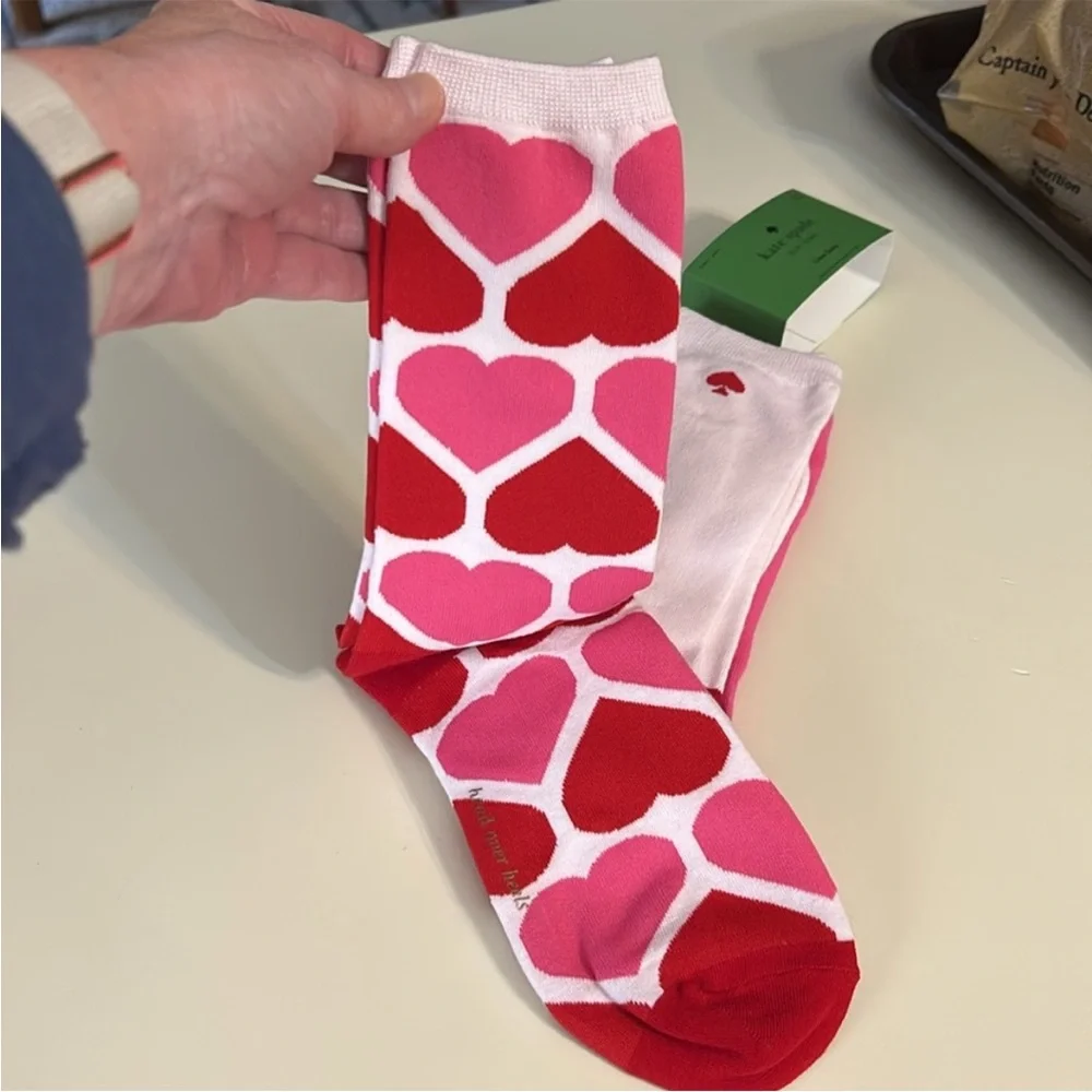 Kate Spade New York 3-Pack Hearts Crew Socks NWT Gift Set Luxury Pink Girly C1